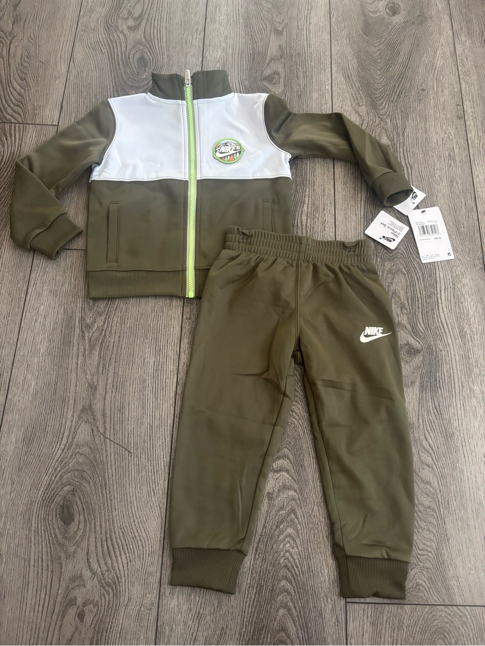 Nike Kids Olive Green Track Set with White Chest Panel